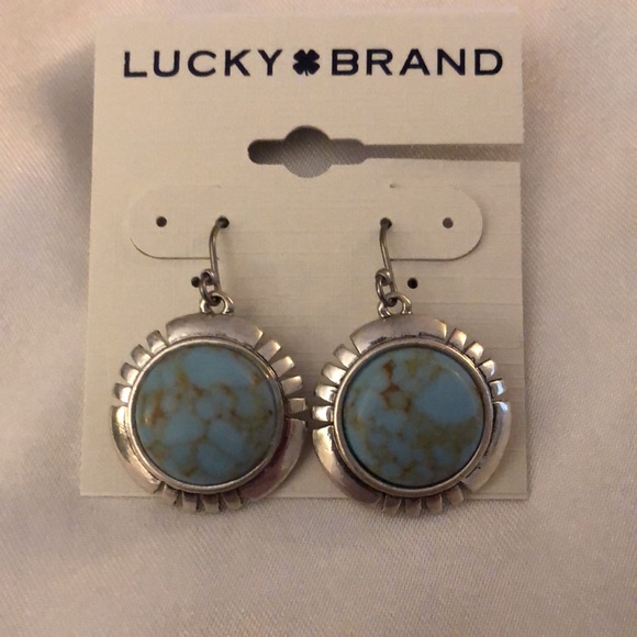 Lucky Brand Silver Tone Coin Drop Earrings Turquoise Accents NWT - Picture 6 of 11